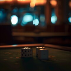 a deserted dices table in the dimly lit casino room during the quiet early morning