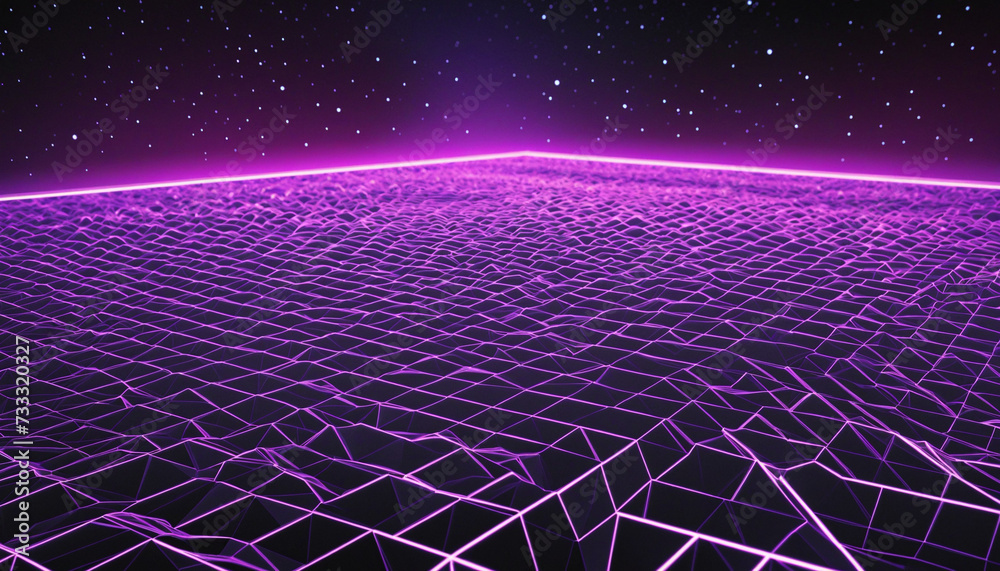 Wall mural synthwave wireframe net illustration. abstract digital background. 80s, 90s retro futurism, retro wa