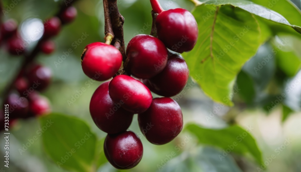 Sticker A bunch of red cherries hanging from a tree