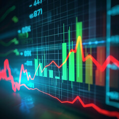 Analyse Charts Börsenskala mit roten und grünen Kerzen