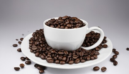 Obraz premium A white cup filled with coffee beans