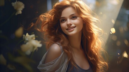 beautiful red-haired smiling girl