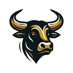 Simple and clean bull head vector with a combination of black and gold on a white background. Editable illustration great for a company brand logo