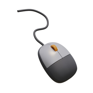 3d render illustration of computer mouse with cable. Technology concept. Illustration for web or app design