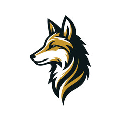 A simple and clean wolf shape in an elegant combinatio in an elegant combination of black and gold on a white background. Vector illustration suitable for business or company logos or emblems.