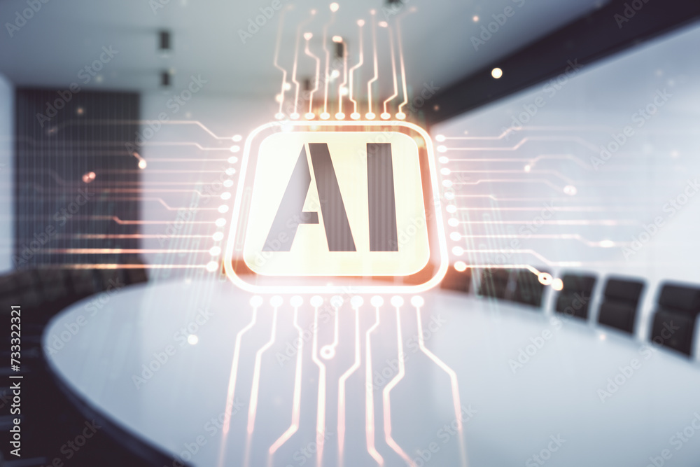 Aufkleber abstract virtual artificial intelligence symbol hologram on a modern conference room background. mul