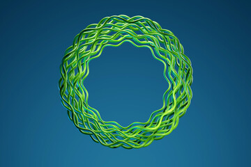 3D graphice shape of  green wires on a blue background