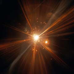Fototapeta na wymiar golden blast from light in space black background in 