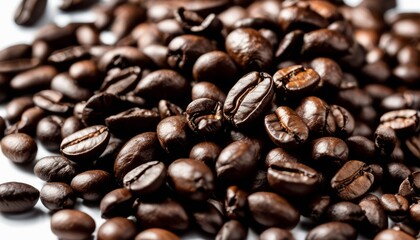 Fototapeta premium A pile of coffee beans on a white surface