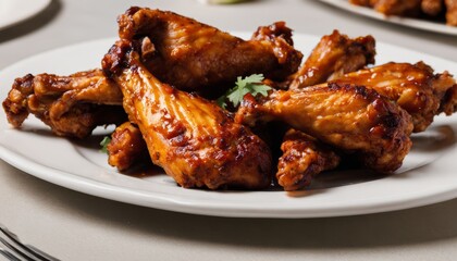 Naklejka premium A plate of chicken wings with sauce