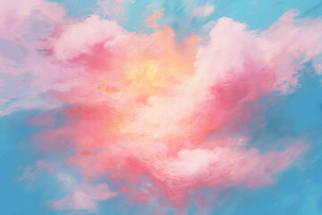 Surreal candy-colored clouds swirl in a vibrant sky