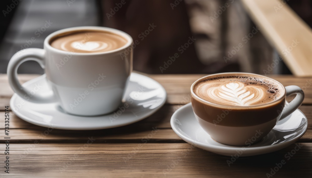 Poster Two cups of coffee with foam on top