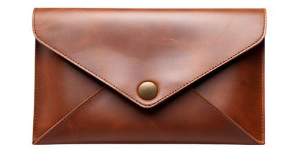 Brown Color Leather Envelop Wallet, Isolated on Transparent.