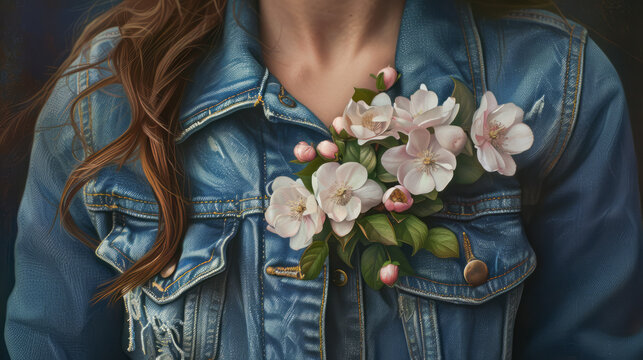 A woman with spring flowers in her pocket