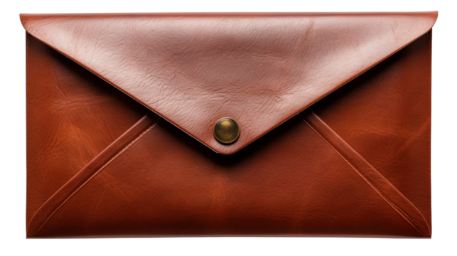 Brown Color Leather Envelop Wallet, Isolated on Transparent.
