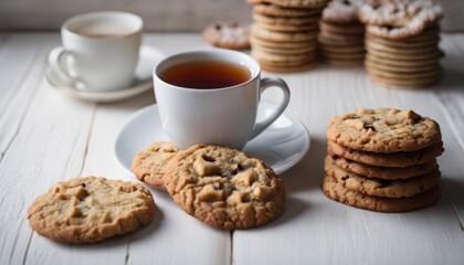 Obraz na płótnie Canvas A cup of tea and a plate of cookies