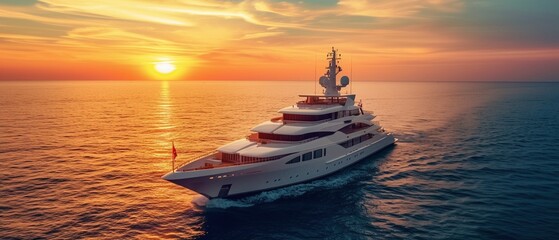 Luxury superyacht, megayacht at sunset