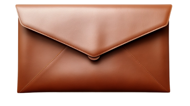 Brown Color Leather Envelop Wallet, Isolated on Transparent.