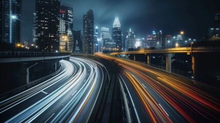 Fototapeta na wymiar City Night Traffic with Light Trails on Highway