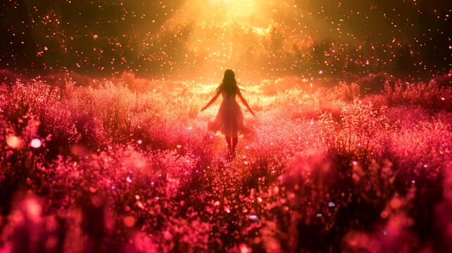 A woman under lights in the park. Seamless looping time-lapse 4k video animation background