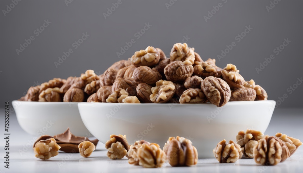 Poster A bowl of walnuts and a bowl of pecans on a table