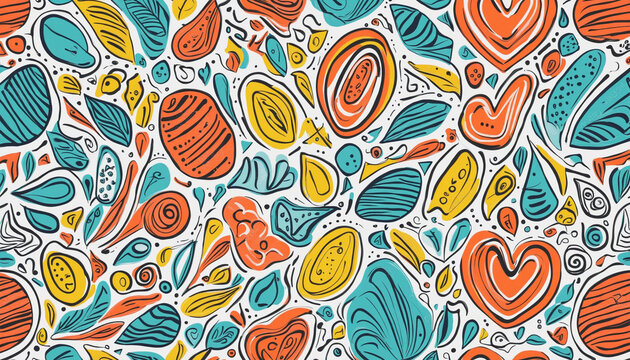 Colorful funny 3D line doodle seamless pattern. Creative minimalist style art background for children or trendy design with basic shapes. Modern impasto paint stroke backdrop.