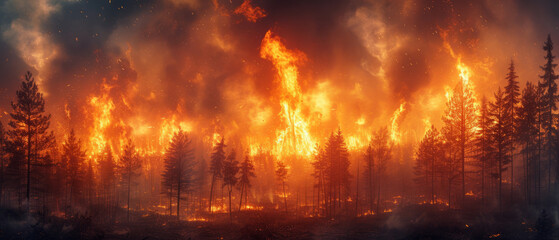 Fototapeta na wymiar Forest fire scene, generative ai