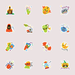 Halloween Sticker Set in Flat Style 

