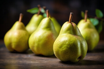 Capture of pear fruits isolated on hand against blurred background. Pear fruit. Fresh Pear fruit isolated on hand. Pears on hand. Tasty fruit of Asian pear. Asian pears. With Selective Focus.