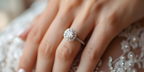 An engagement ring on a woman's finger