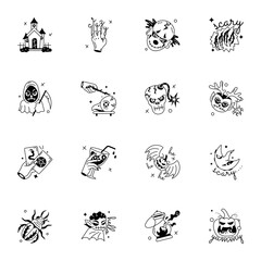 Halloween Sticker Set in Glyph Style 

