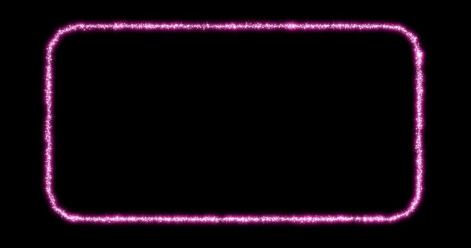 Abstract rectangular frame of glowing pink neon color particles (transparent background) with alpha channel. seamless loop, frame,
