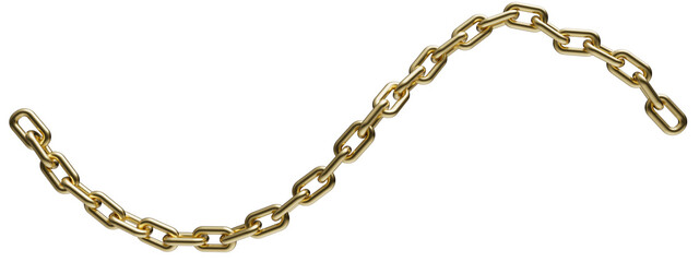 Gold chain in dynamic motion isolated on a transparent background. 3D render.