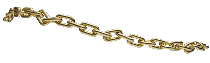 Gold chain in dynamic motion isolated on a transparent background. 3D render.