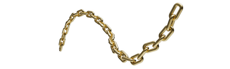 Gold chain in dynamic motion isolated on a transparent background. 3D render.