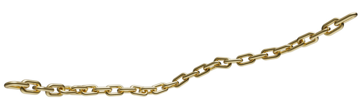 Gold chain in dynamic motion isolated on a transparent background. 3D render.