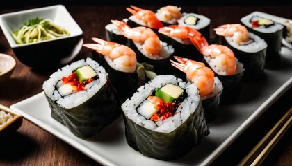 Sushi rolls with shrimp and seaweed