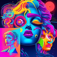 Vibrant Pop Art Style Female Portraits with Neon Colors