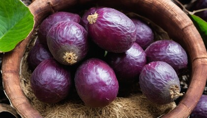 A bowl of purple fruit in a basket - Powered by Adobe