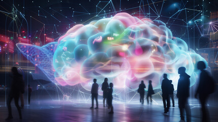 Digital Exhibition of a Luminous Brain Structure, Symbolizing Innovation and Cognitive Science