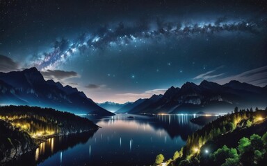 Night landscape view from sky beautiful night sky stars dark majestic