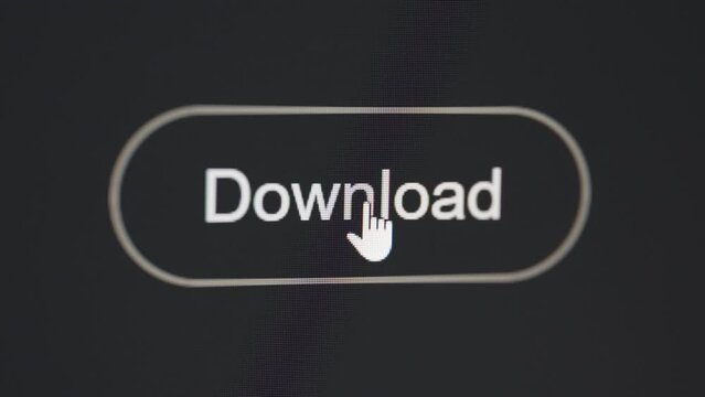 Clicking download button on black screen background. Close up. 
