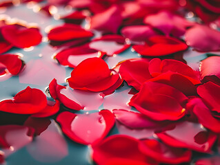 red petals laid out in water close in