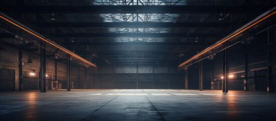 Big warehouse with packed ready goods on high shelves. - obrazy, fototapety, plakaty