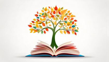 tree on a open book - wisdom, library, literature, studying, education concept. creativity and thoughts conceptual image. generative ai. 