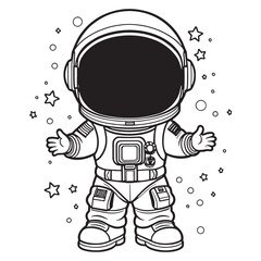 Children's astronaut outline coloring page illustration for children and adult