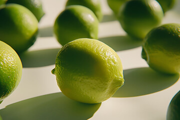 several limes with one on a white background in