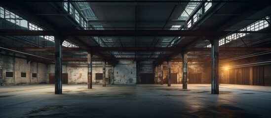 Big warehouse with packed ready goods on high shelves.