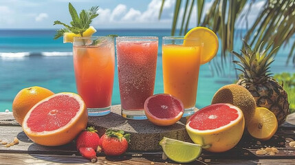 summer foods and beverages. Think vibrant fruit salads, ice cream, barbecues, smoothies, and refreshing cocktails ,generative ai.