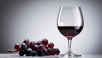 A glass of wine with a bunch of grapes next to it